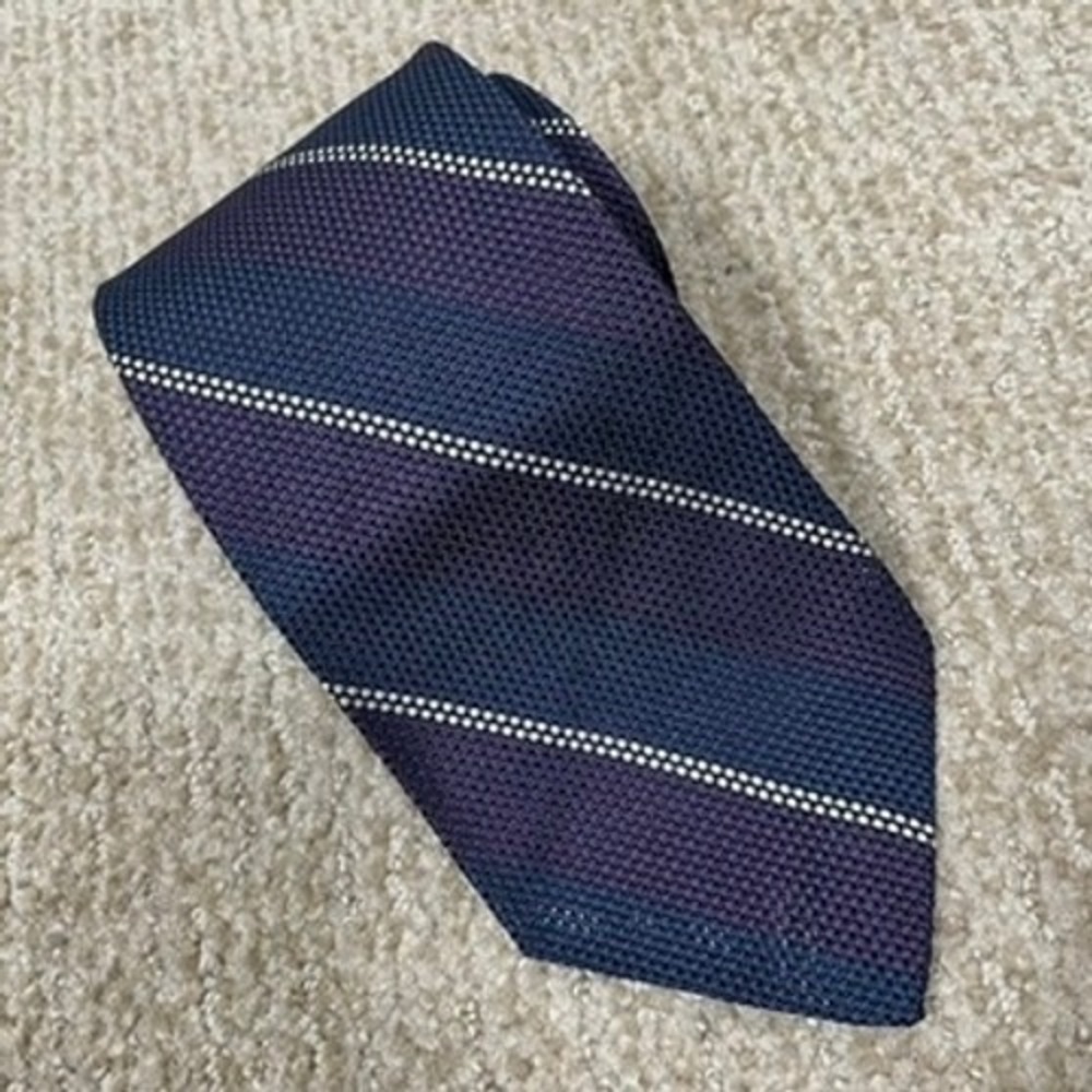Polo‎ Ralph Lauren Silk Tie Mens Repp Purple Blue Dark Academia Striped USA